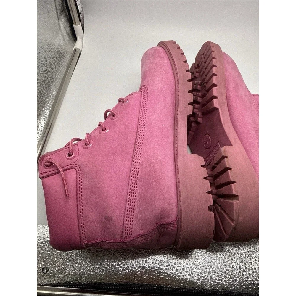 Timberland Premium Boots Unisex Pink Leather Waterproof Boots Size M/5.5 W/7